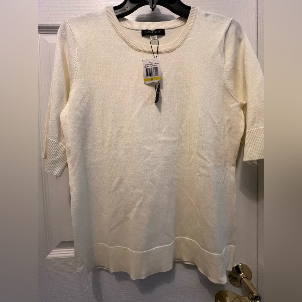 NWT Cable & Gauge Crewneck Short Sleeve Sweater - Cream Size M